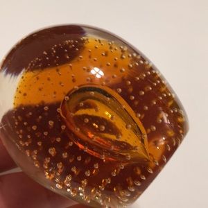 Vintage Murano? Amber Bullicante Control Bubble Paperweight Mid-Century Modern